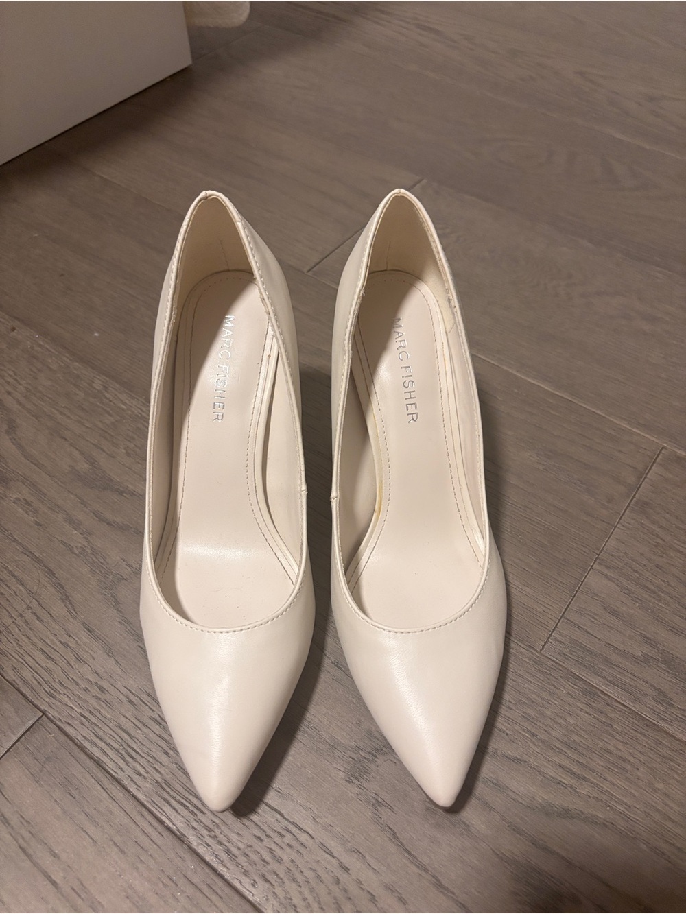 Marc Fisher Cream Pointed-Toe Leather Pumps